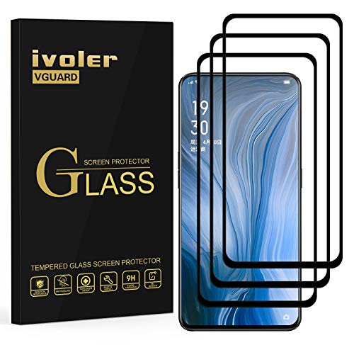VGUARD [Pack de 3] Verre Trempé pour Oppo Reno, [Couverture Complète] Film Protection en Verre trempé écran Protecteur Vitre pour Oppo Reno (Noir)