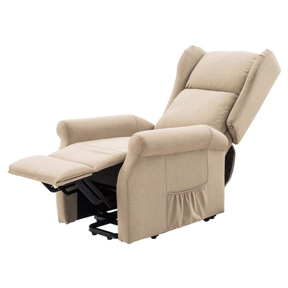 BAKAJI Poltrona Alzapersona Elettrica Motorizzata Reclinabile in Similpelle Ecopelle con Tasca Porta Telecomando per Anziani e Persone Disabili (Beige)