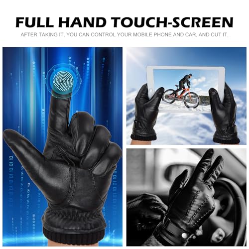 BISON DENIM Herren Winter Lederhandschuhe Warme Kaschmirhandschuhe Handschuhe Touchscreen-Funktion