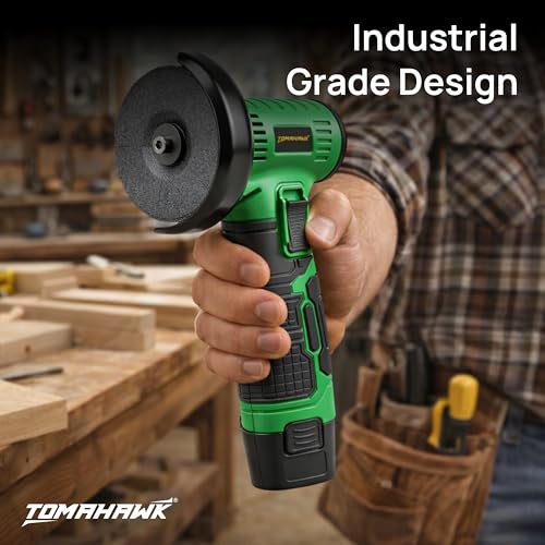 Image of TOMAHAWK CMG-12B Mini Cordless Angle Grinder 75mm / 3 inch- 2 x 1.5 Ah, 12V Powerful DC Motor, 19500 RPM With Abrasive Wheels for Cutting, Grinding & Polishing Metal, Marble & Stone