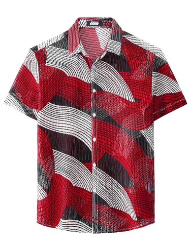 JOGAL Mens Mesh See Through Floral Shirts Stretch Wrinkle-Free Regular Fit Short Sleeve Casual Button Down Summer Shirts2