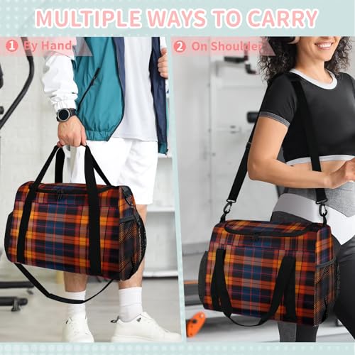 Buffalo Plaid Travel Duffle Bag - Waterproof weekend luggage bag, men's sports and fitness bag, delivery hospital storage bag, overnight luggage bag with pull rod cover3