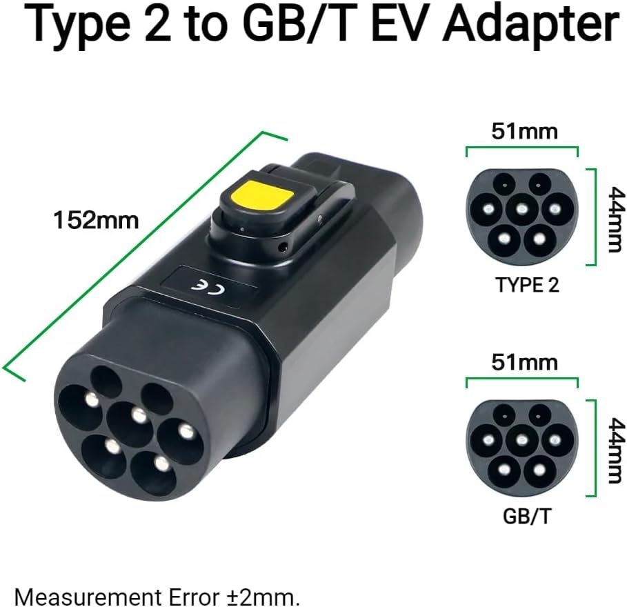 EV Adapter IEC 62196 to GB/T (32 A, 1-Phase/ 3-Phase), Wireless Charging Convertor for Chinese EVs, Chinese Electric Vehicle in Europe (22kW 3-Phase)