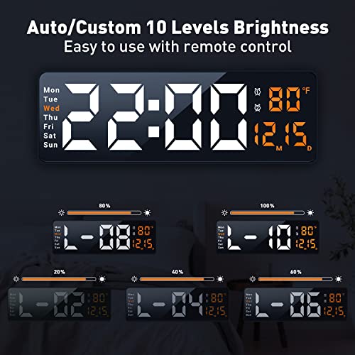 Fomobest 16 Inch Digital Wall Clock With Remote, Large Display Modern Wall Clock With Temperature Date Week, Auto/Custom Brightness, Timer/Countdown, Led Clock For Bedroom, Living Room, Office Decor #TOP2