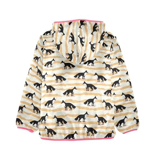 Black Foxes Toddler Fleece Jacket Baby Girls Hooded Zipper Long Sleeve Thick Warm Outerwear 3-10 Years2