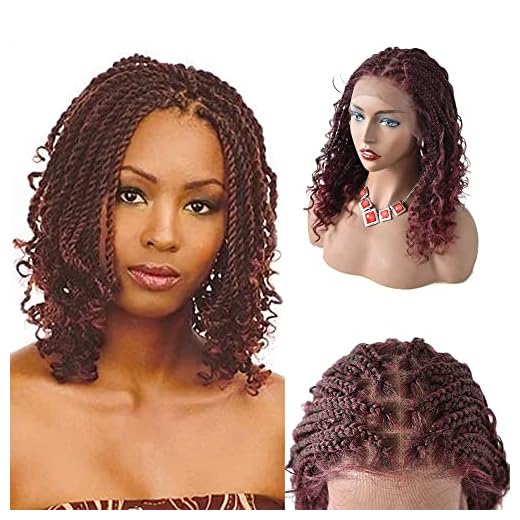 Box Braided Wigs for Black Women Hand Cornrow Braided Micro Twist 12.5"X4.75" Full Cap Wigs Swiss Lace Front Kanekalon Synthetic Fiber Lightweight Black Braids Wigs (#1B/99JT Black Mix Wine Red)