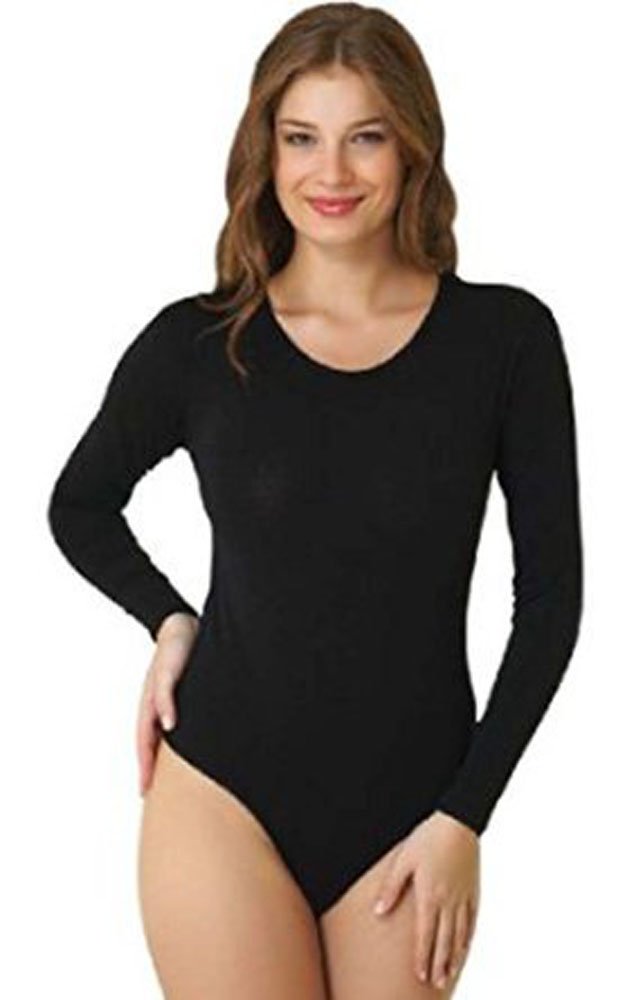 elegance1234 Ladies Roundneck Cotton Leotard/Bodysuit (UK 16 XL(44), Black)