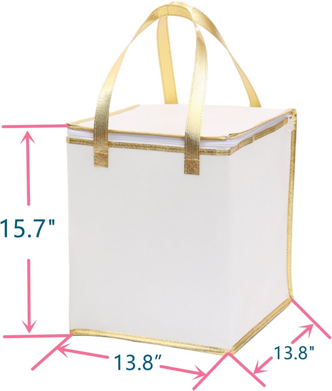 2Pack 13.8×13.8×15.8" Same Size Reusable Insulated Zipper Aluminum Foil Tote Bag Suit for Picnic Cake Fruit Drink Refrigeration Also for Delivery of Takeaway Thermal Pizza Insulated Delivery(White) - Image 2