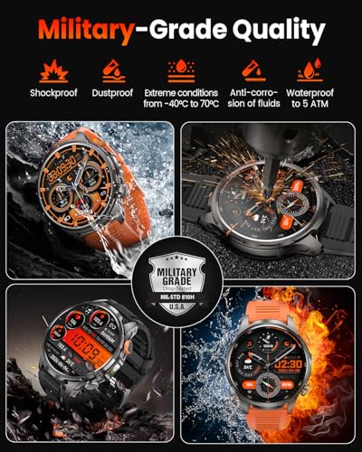 Reloj Inteligente Hombre con 1000mAh Batería y Linterna, Negro 4