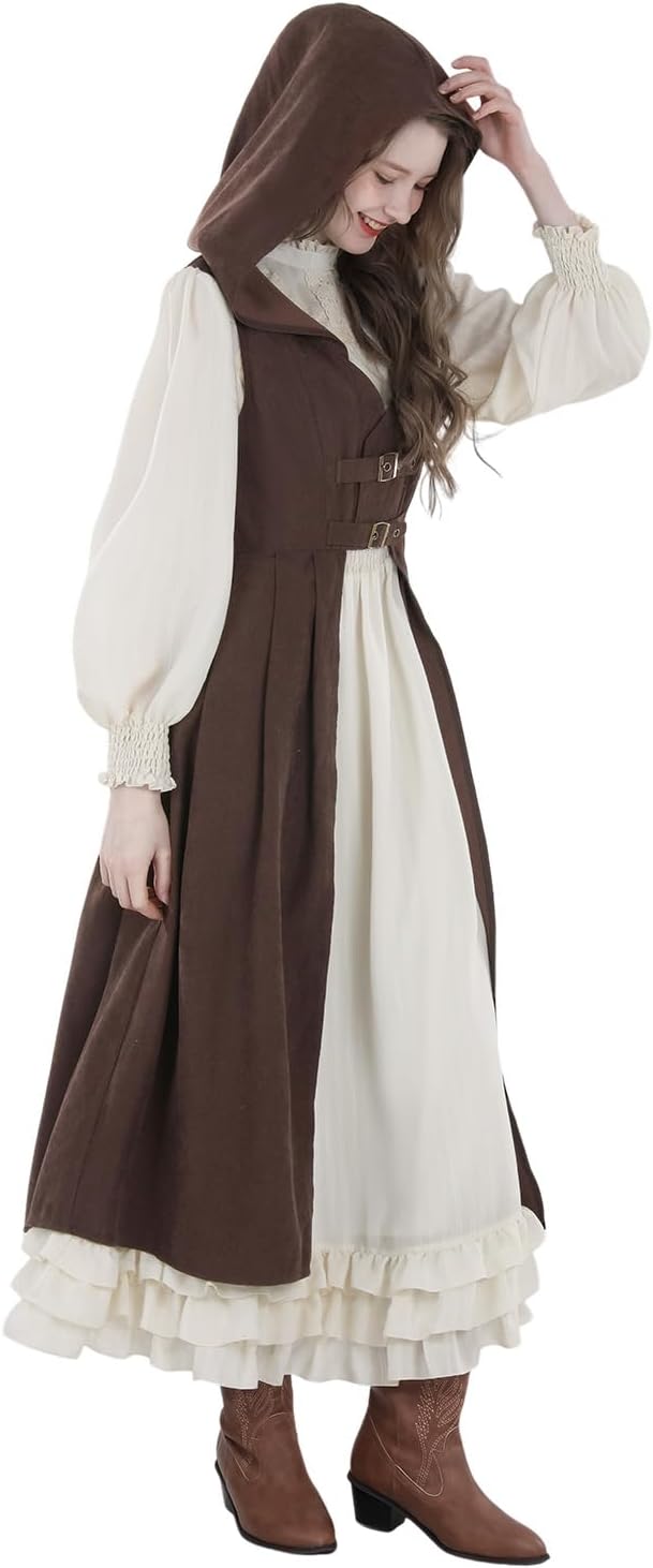 LTAKK Renaissance Costume Women Hoodie Medieval Pirate Dress High Low Corset Ren Faire Overdress with Hood - Image 6