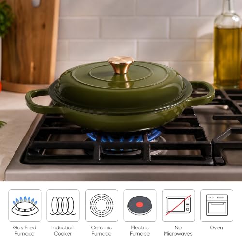 Image of Dutch Oven Enameled Cast Iron with Lid - Big Dual Handles - Oven Safe up to 500F - Classic Round Pot for Versatile Cooking (Golden Green, 7 QT)