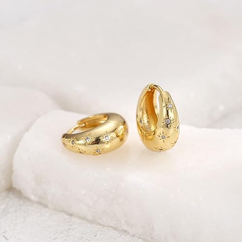 Miniatura 6 de Aretes de aro de oro, mini arracadas, chapados en oro de 14 quilates o chapado en rodio, aretes de aro con gemas de circonita cúbica, aretes de aro