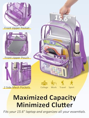 Image of Clear Backpack for School, Heavy Duty Clear Bookbag With a TSA Lock | 18 inch large clear bag, Durable PVC, For boys /girls /men /women /teens /adult, Ideal for work /sport /travel /daily life