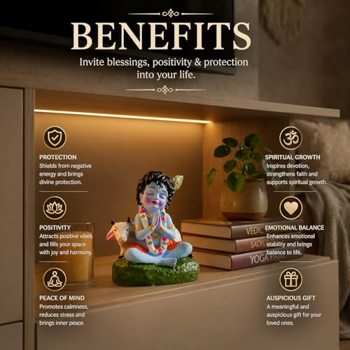 Image of HindCraft Bal Krishna Idol for Home Decor | Laddu Gopal Murti, Kanha Ji Statue for Puja Room, Temple Decoration, Janmashtami Decor, Spiritual Gift, Krishna Showpiece for Home & Office