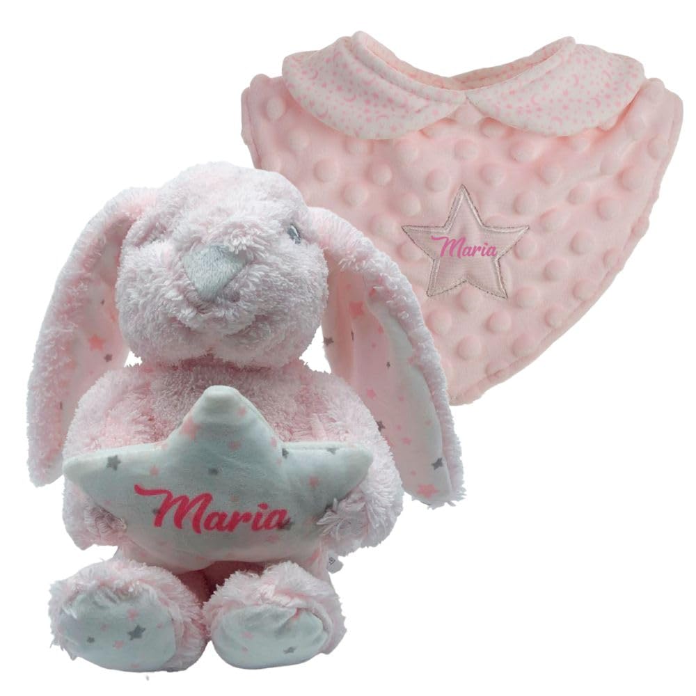 Regalo Bebe Recién Nacido Niño y Niña - Peluche Bebe Personalizadocon Babero a juego - Regalos para Canastilla bebe recién nacido
