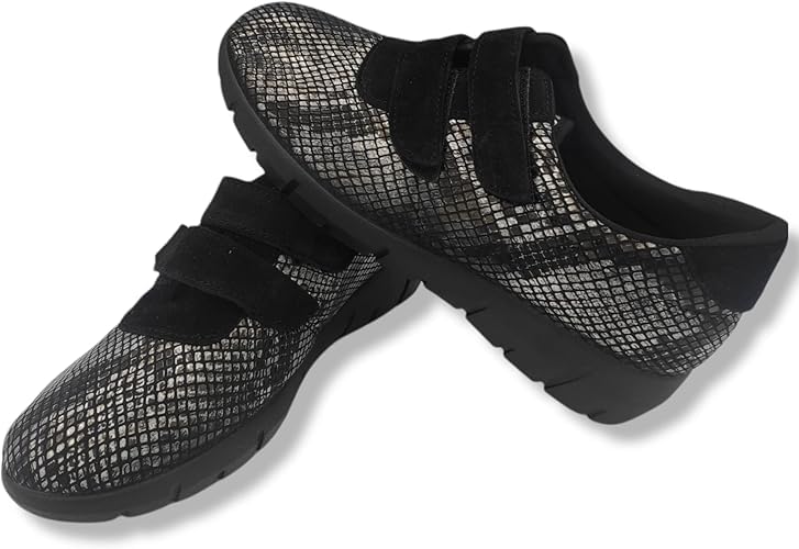 SEVILLAS Zapatillas de Cuña con Doble Velcro - Modelo Flexible para Pies Delicados - Suela Antideslizante (37, Negro, numeric_37)