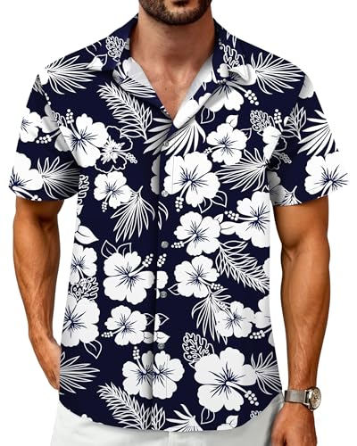 Image of Hawaiian Shirt for Men Tropical Shirts Summer Beach Button Down Short Sleeve Luau Aloha Floral Cruise Vacation Outfit 2026