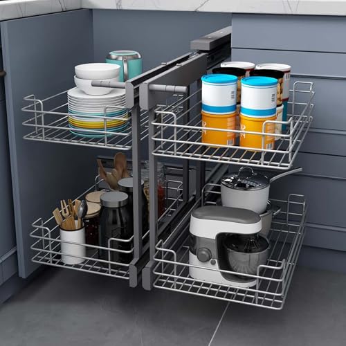 Solución de Almacenamiento con Cestas Extraíbles para Esquina de Cocina, Compatible con Apertura Izquierda y Derecha, Unidad Deslizable de 31'/35', 4 Cajones de Almacenamiento de Metal 800mm(31in)
