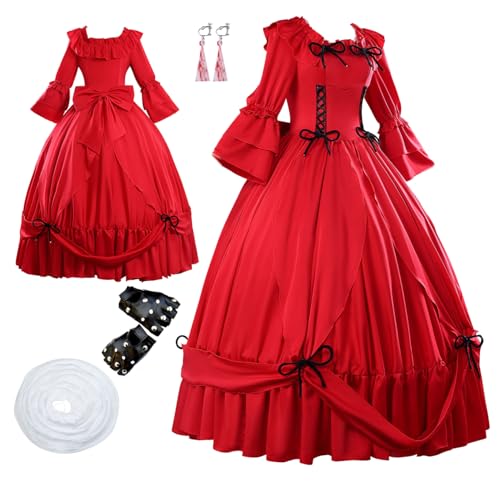 Suwokaw May I Ask for One Final Thing Cosplay Costume ‌Scarlett El Vandimion Red Evening Dress Womens Prom Gown Outfits (Red, Small)