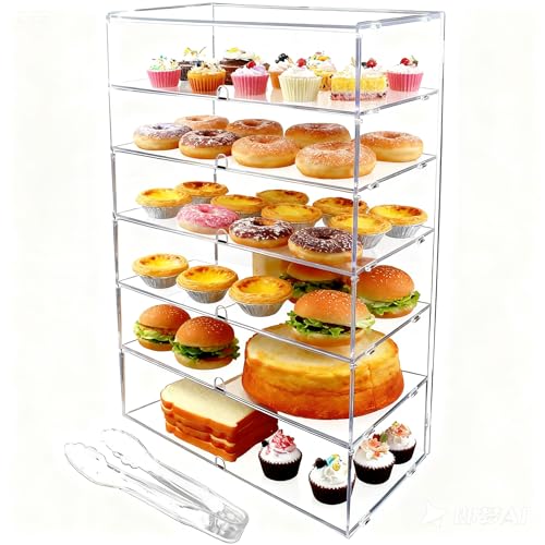 Vitrina Transparente para panadería con encimera de 3 Niveles, Paneles PETG de Alto Impacto de 5 mm (LJ039C 6-Tiers transdparent)