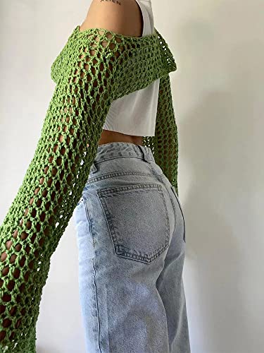 Image of PICPUNMAK Women's Crochet Shrug Sweaters See Through Tops Mesh Cover Up Top Knit Bolero Sweater for Women Y2k Tops Green