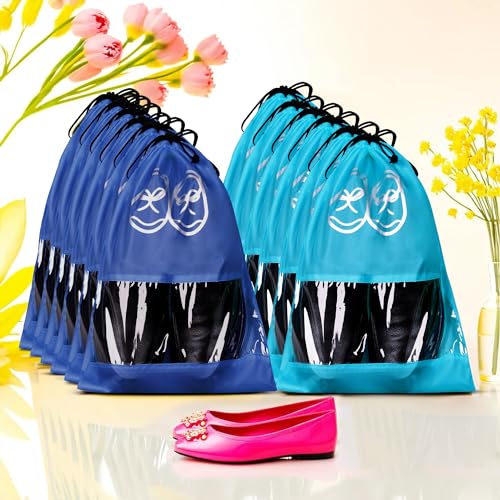 Image of Heart Home Pack of 12 Travel Shoe Organizer | Storage Bags | Travel Carrying Bag | Storage Organizers Set | Shoe Cover with Transparent Window | Shoe Dori Cover | Sky & Royal Blue