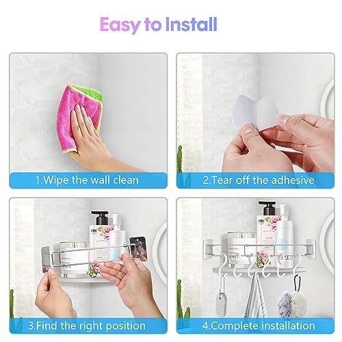 Image of RV Shower Corner Storage Bar-Adjustable Stainless Steel Tension Rods with 6 PCS Hooks,RV Camper Travel Trailer Boat Bathroom Organization Must Have Accessories for Securing Toiletries