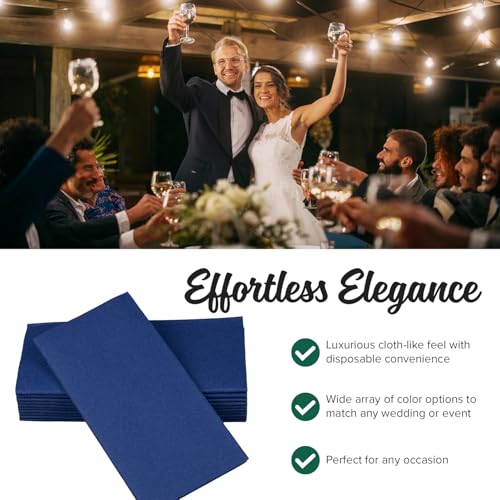 image for SimuLinen Dark Blue Linen Feel Disposable Dinner Napkins - Cloth-Like 