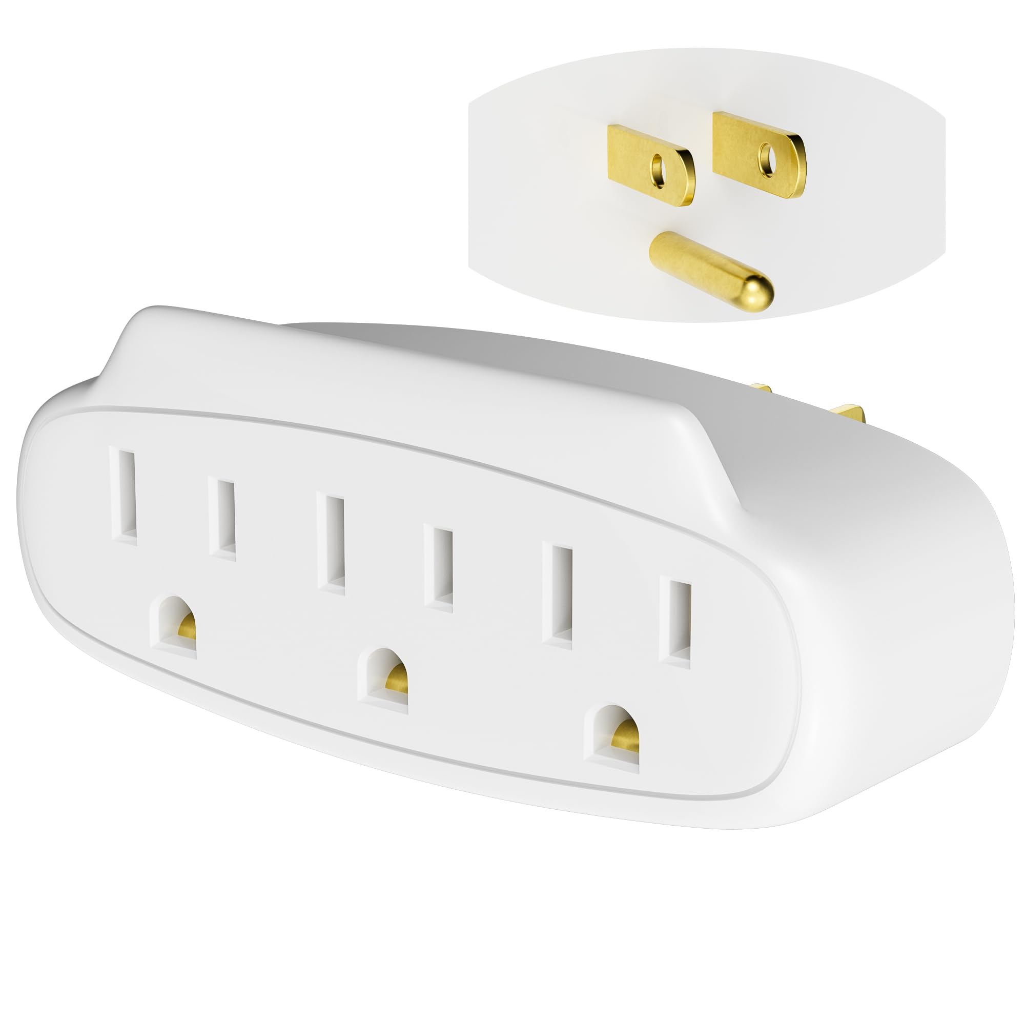 3 Prong Power Strip 3-Outlet Extender Wall Charger, Space Saving 3 in 1 Multi Plug Outlet Adapter Splitter,Travel Essentials,ETL Listed 125V 15A 1875W for Home,Office-Firm Mini Light Wall Tap with Lip