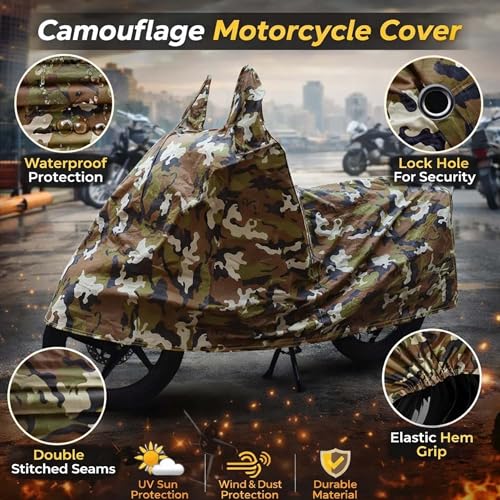 Image of Sulfar Bike Cover for Royal Enfield Thunderbird X 350 (Classic Tourer) | Waterproof, Dustproof & UV Protected | All Weather Two Wheeler Cover (Army Green) New 2026 Variants