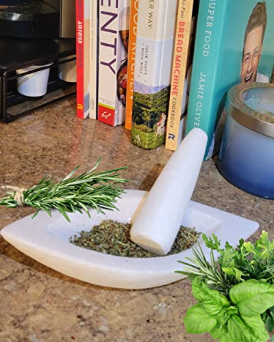 Mortar And Pestle Set - 8" White Marble Unpolished Sparkly Natural Stone, Heavy Boat, Evil Eye Mortar Resin, Herb, Spice Grinder For Bold Flavors, Functional And Decorative Gift Set For Foodies #TOP3