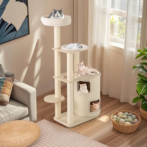 Torre para gatos de madera moderna de 60 pulgadas miniatura 2
