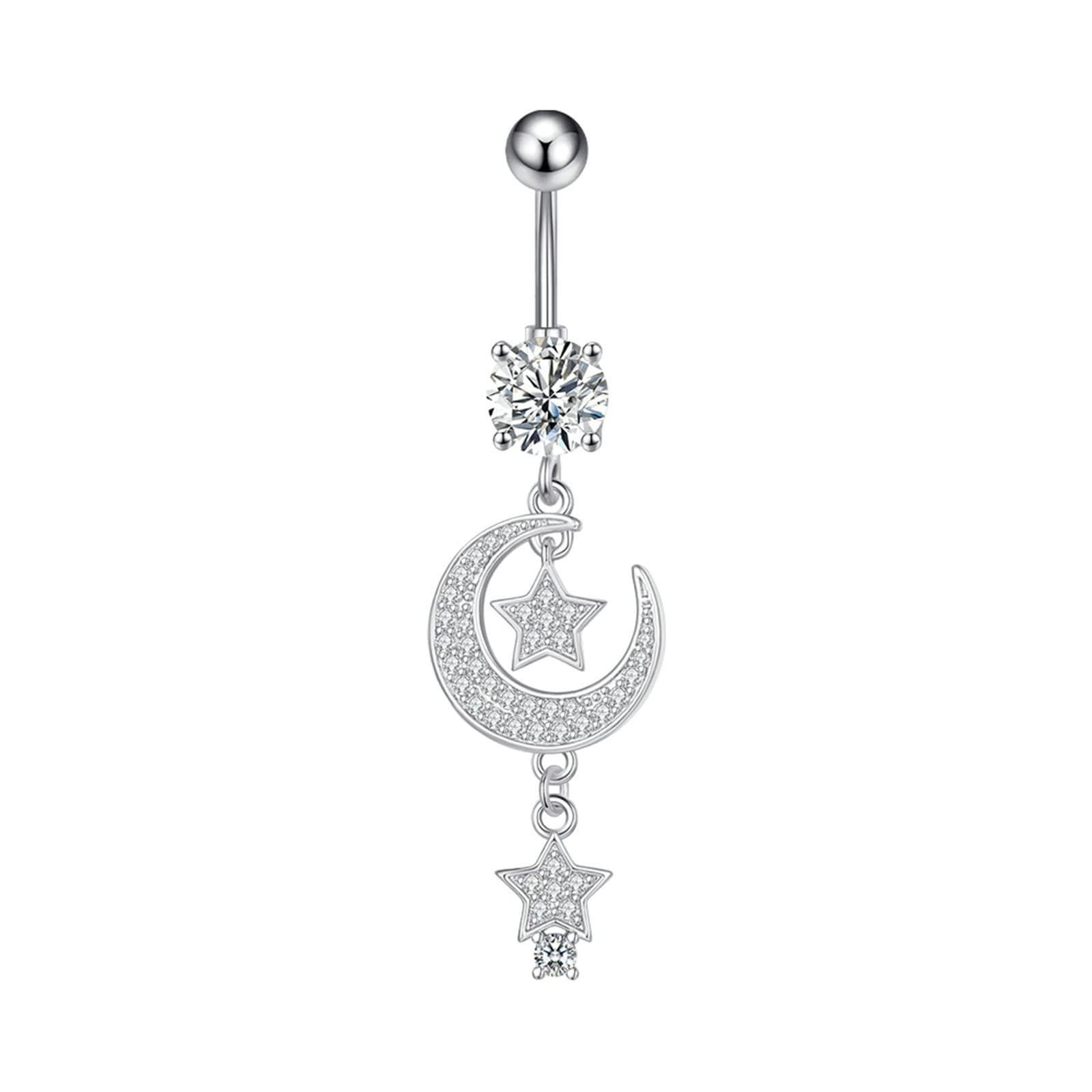 Gualiy 7 Stück Nabelpiercing Chirurgenstahl Herz Stern Mond Weiß Zirkonia Bauchnabelpiercing 14 Gauge