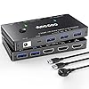 HDMI KVM Switch 2 Computers 1 Monitors, 8K@60Hz/4K@120Hz Monitor KVM Switch 2 Port for 2 PCs Share 1 Monitor, with 3 USB3.0 Ports, USB Cables and Power Adapter (8K HDMI 2 in 1 Out KVM)