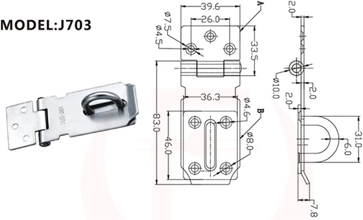 J7 Cabinet Box Hasp Lock Stainless Steel Case Spring Latch Catch Toggle Locks for Drawer Gate Door Furniture Hardware 1Pcs(J702)