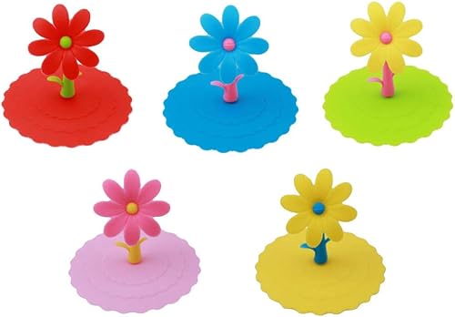 Miniatura 9 de Hemoton Tapas de silicona para tazas, 10 unidades, tapas de tazas de girasol, bonitas tapas de silicona para tazas para bebidas calientes y frías