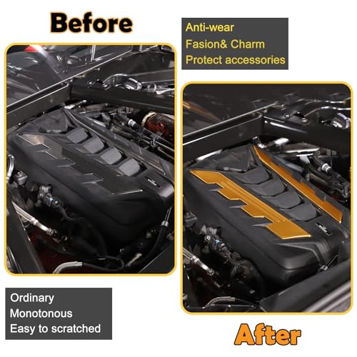 Image of CHEAYAR Engine Bay Panel Cover Compatible with Chevrolet Corvette C8 2020-2023, Engine Shroud Cover Panel Trims, C8 Accessories 2PCS (Engine Compartment Cover-Yellow)