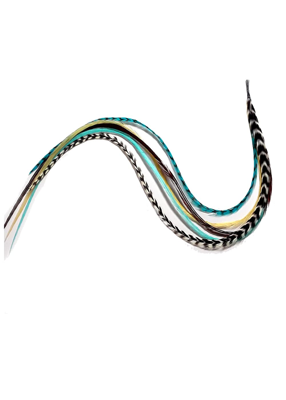 Sexy Sparkles 7"-10" Turquoise With Genuine Grizzly & Brown Long Thin Feathers for Hair Extension 7 Feathers