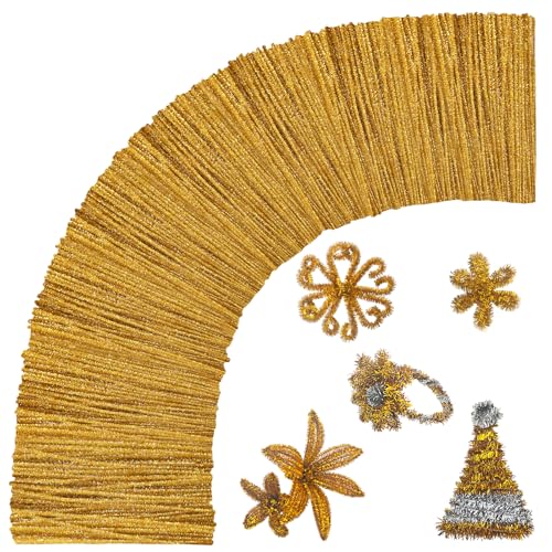 Image of Gold Pipe Cleaners,Glitter Gold Craft Pipe Cleaners,200pcs Supplies for Home DIY Handmade Arts,Arts and Crafts for Kids Ages 6-8,Glitter Pipe Cleaners for Festivals DIY Decorations,Christmas Decor