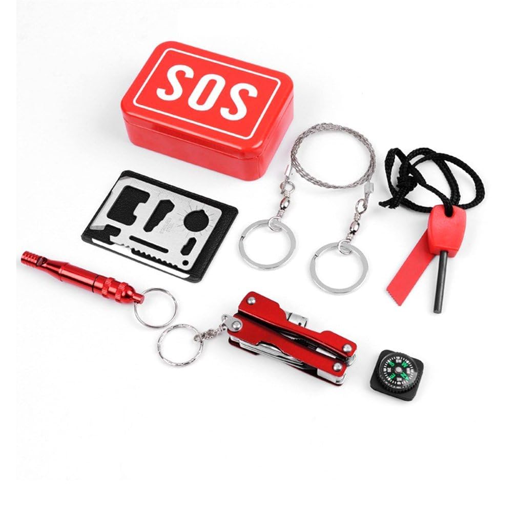 Emergency SOS Survival Kit with Multi-Tool, Wire Saw, Compass, Red Storage Box-image-14