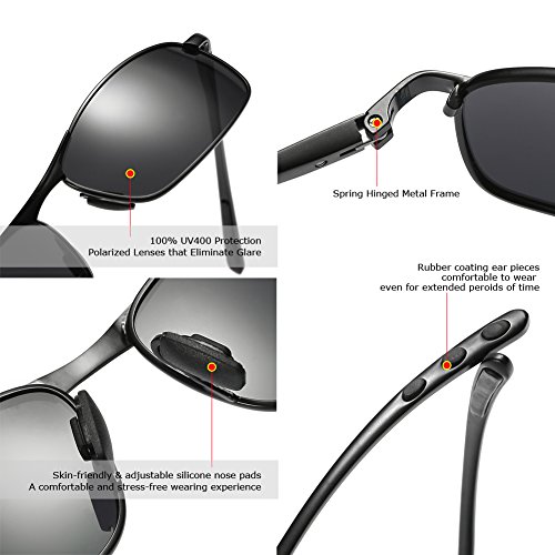 Zhile Rectangular Polarized Sunglasses Al-Mg Alloy Temple Spring Hinge Uv400 Large(Black, Grey) #TOP3