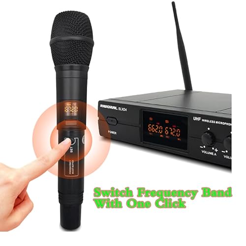 Riworal Wireless Microphone System Dual Uhf Handheld Cordless Mic Set Work Range 180Ft 2 Microphone With Xlr & 1/4 Inch Jack For Church Karaoke Machine Speech Wedding Party Singing #TOP4