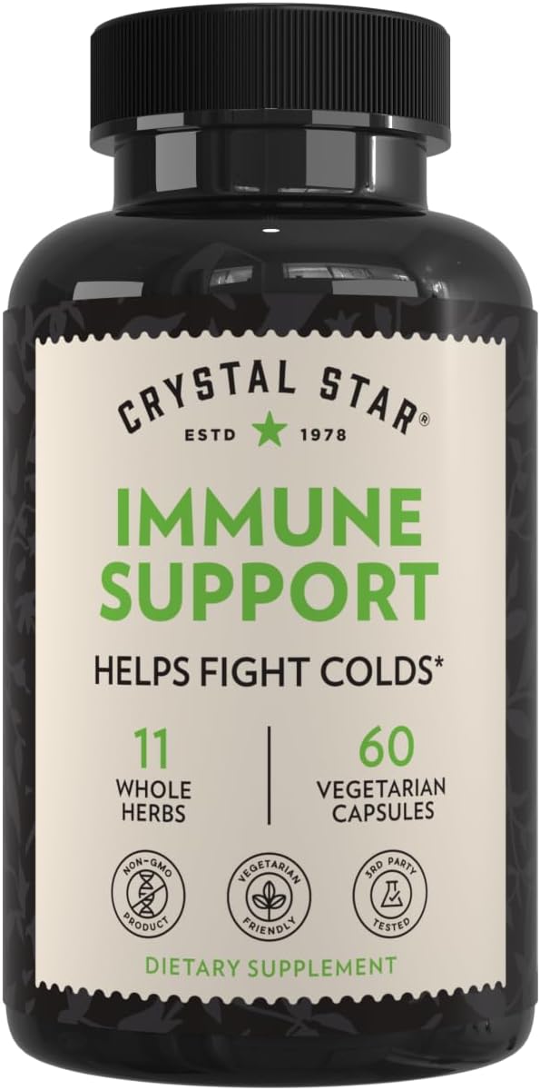 Crystal Star Immune Support Supplement (60 Capsules) – Herbal Immune Booster for a Proactive Multi-System Defense – Echinacea, Goldenseal, Yarrow & Elecampane – Non-GMO