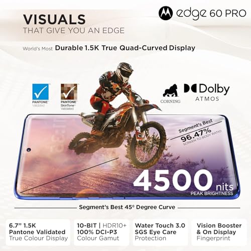 Image of Motorola Edge 60 Pro 5G (Pantone Dazzling Blue, 8GB RAM, 256GB Storage) | MediaTek Dimensity 8350 Processor | 50MP + 50MP + 10MP Triple Rear Camera |50MP Front Camera |6.7-inch 1.5K Super HD+ Display