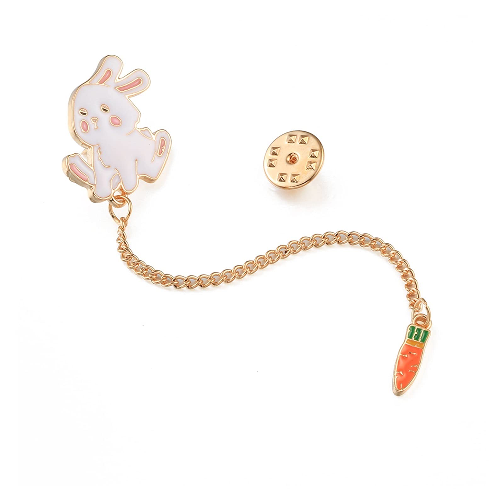 WXKAGF Brosche Karotte Emaille Pins Niedliche Kaninchen Kette Broschen Tiere Abzeichen Frauen Denim Jacken Kragen Anstecknadeln Cartoon Schmuck Geschenke