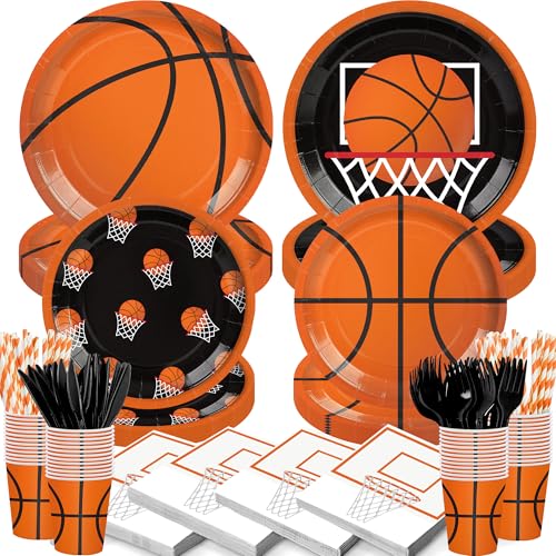 168PCS Basketball Party Decorations Basketball Theme Party Tableware Plates Napkins Cups Set Basketball Birthday Party Decorations Serves 24 Guests