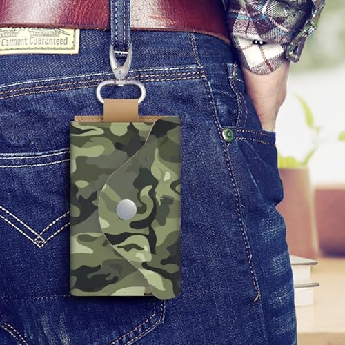 Dark Green Camouflage Pattern Key Holder Bag PU Leather ID Card Holder Keychains Case Cover for Men Women4