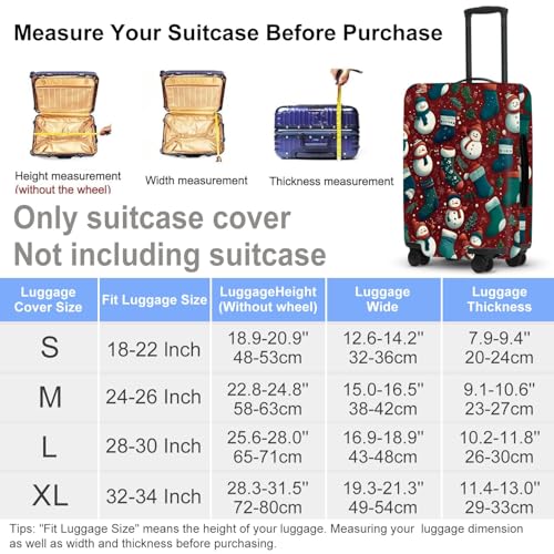 Image of Luggage Cover - Allover Green Socks and White Snowmen Pattern on Dark Background, Stretchable Suitcase Protector for 24 26 Inch Travel Bags