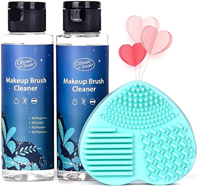 Clean-n-Fresh Makeup Brush Cleaner Set For Brushes, Sponge and Puff 6.8 Fl Oz,Deep Cleaning Washing Cleanser Shampoo With a Cleaning Mat