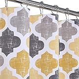 CAROMIO Geometric Quatrefoil Patterned Modern Poly-Cotton Stall Fabric Shower Curtain for Bathroom, Yellow/Grey, 35x72 Inches